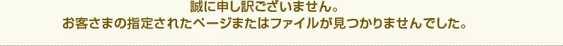 誠に申し訳ございません。お客さまの指定されたページまたはファイルが見つかりませんでした。